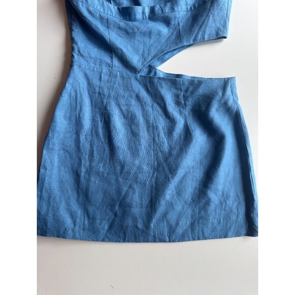 REFORMATION Valli Parisian Blue Linen Cut Out Mini Halter Dress, Size 8 - Picture 10 of 13